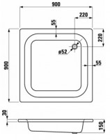 Laufen PLATINA sprchová vanička ocelová 900x900 mm, čtverec, bílá   H2150220000401